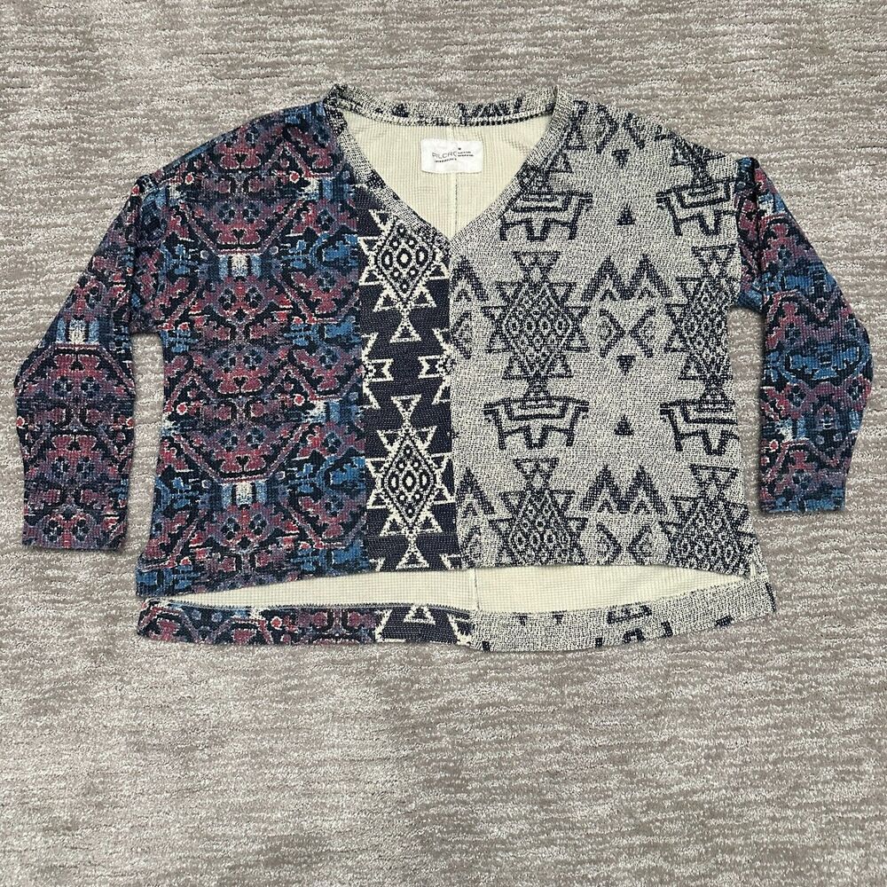 Anthropologie Pilcro Top Womens M Moira Thermal Aztec Boho Print Oversized Boxy
